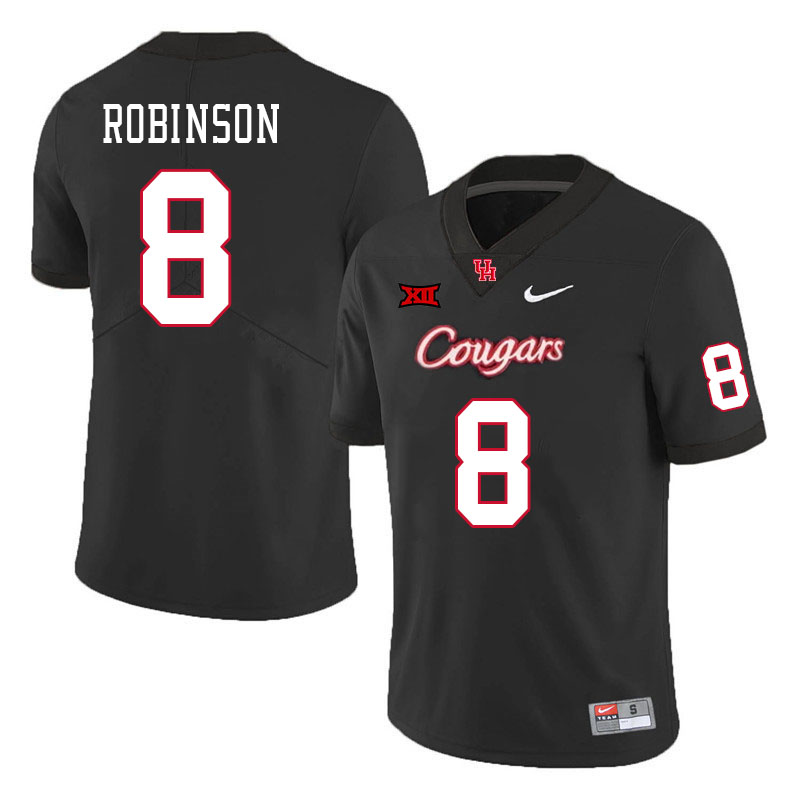 Men #8 Malik Robinson Houston Cougars Big 12 XII College Football Jerseys Stitched-Black - Click Image to Close